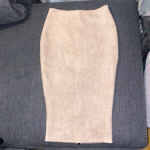 naked wardrobe tan/beige high waisted faux suede midi pencil skirt size L